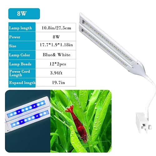 LED Aquarium Light Full Spectrum Clip Fish Tank Light Plants Light 360° Adjustable 2 Light Bar Super-Bright 8W Suitable for 20-40 Gal Fish Tank thumbnail 2