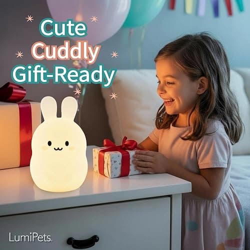 Lumipets Baxter The Bunny Squishy Night Light for Kids | Silicone Lamp with Tap & Remote Control | Rechargeable Color Changing Animal Night Light for Boys & Girls | Portable Nightlight with USB Cord thumbnail 2