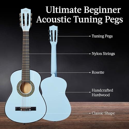 Best Choice Products 30in Kids Acoustic Guitar, All-in-One Beginner Starter Kit w/Strap, Case, Extra Strings, Rosette Inlay - Light Blue thumbnail 4