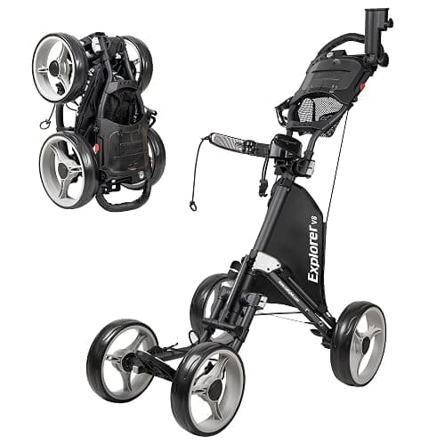 Caddytek Explorer V8 Golf Push Cart - SuperLite 4 Wheel Aluminum Foldable Cart with Adjustable Front Wheel Width, Foot Brake, Cooler Basket, Umbrella Holder, Drink Holder, Scorecard Console - Image 1