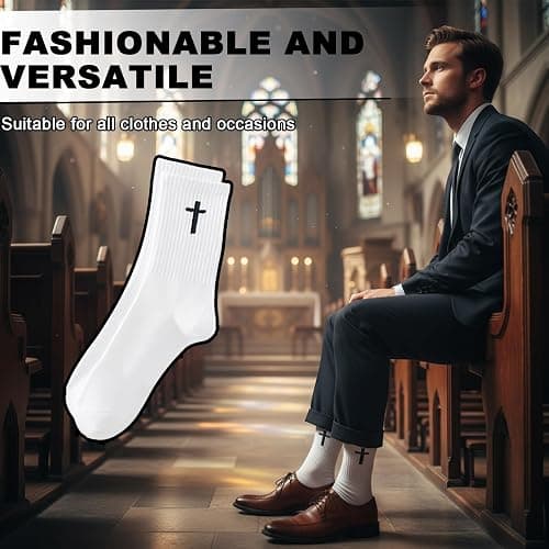 wotemlur 8 pair Christian cross socks prayer stockings suitable for husband, wife, family, birthday Christmas Easter gift thumbnail 3