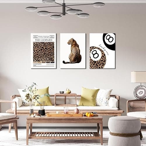 Set of 3 Trendy Leopard Canvas Wall Art Funky Lucky 8 Ball Posters Prints Preppy Room Aesthetic Cheetah Wall Decor Pictures for Girly Bedroom Apartment Dorm 16x24in thumbnail 3