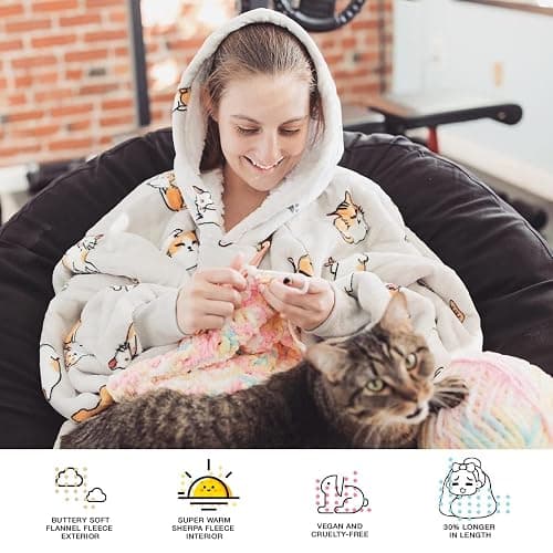 KFUBUO Wearable Blanket Hoodie for Adults Sherpa All Patterns Cat Oversized Sweatshirt Blanket with Pockets for Women thumbnail 3