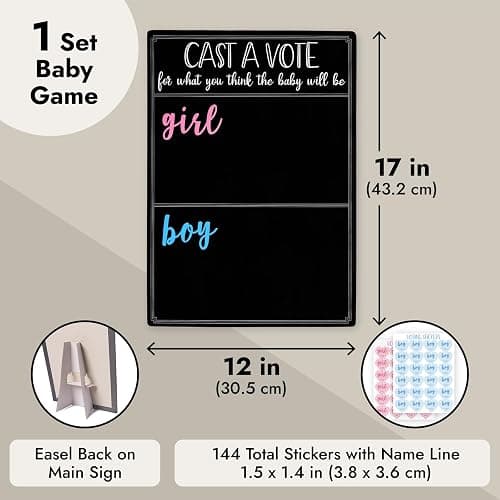 Juvale Boy or Girl Voting Board - Interactive Gender Guessing Board - Classic Black Chalkboard Baby Shower Decoration - Easy Tabletop Display for Baby Shower Games - Black, 12 x 17 in, 144 Stickers thumbnail 3