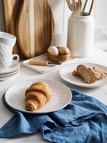 LE TAUCI Plates and Bowls Sets for 4, 12 Piece Ceramic Dinnerware Sets, Modern Stoneware Kitchen Dish Set, Chip Resistant, Microwave & Dishwasher Safe, Embossed, Arctic White thumbnail 3