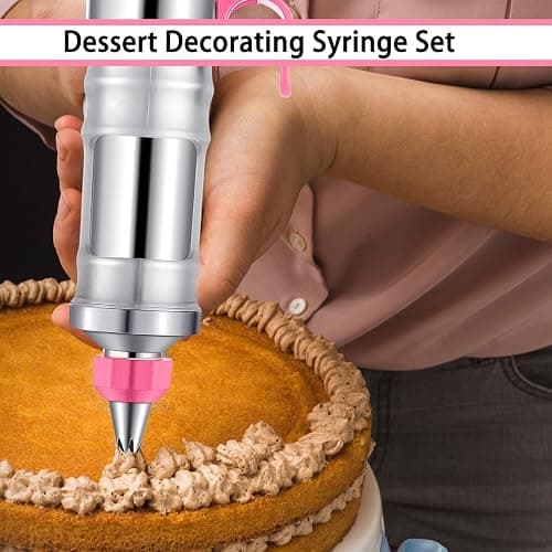 Hendiy Dessert Decorating Syringe Set, Frosting Piping Kit Stainless Steels Cake Decorating Kit with 6 Piping Tips & 9 silicone cupcakes, Cupcake Decorating Kit Piping Bags and Tips Set thumbnail 3