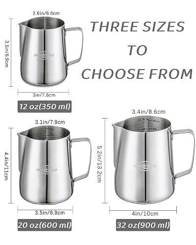 Milk Frothing Pitcher 32 Oz, Milk Frother Cup 304 Stainless Steel Steaming Jug with Clear Scale and Latte Art Pen, Barista Tools for Espresso, Cappuccino, Coffee Machine Accessories (900ml) - Sliver - 32 Ounces thumbnail 3
