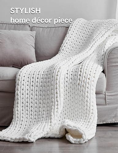 YnM Chunky Throw Blanket, Medium-Weight, Hand Knitted, Skin Friendly, Ventilated and Breathable, Machine Washable, Home Décor Piece for Couch, Sofa and Bed (White, 40x50 Inch) thumbnail 3