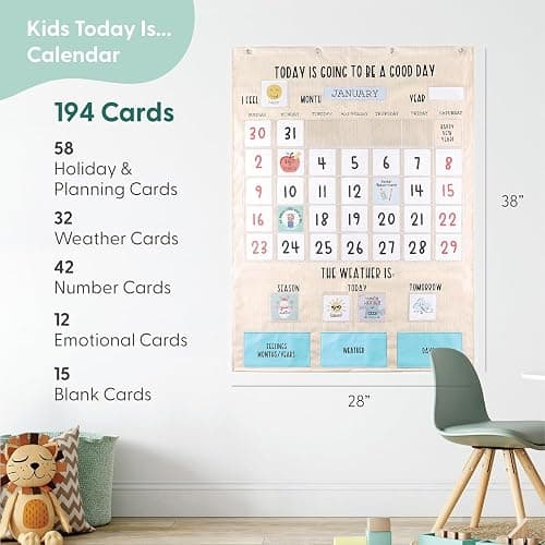 The Peanutshell Learning Calendar Wall Chart - Homeschool Supplies, Interactive Pocket Chart for Toddlers & Kids - Preschool Learning Activity Board, Circle Time Board for Classroom - Good Day thumbnail 3