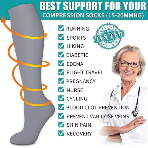BLUEENJOY Copper Compression Socks for Women & Men (6 pairs) - Best Support for Nurses, Running, Hiking, Recovery thumbnail 5