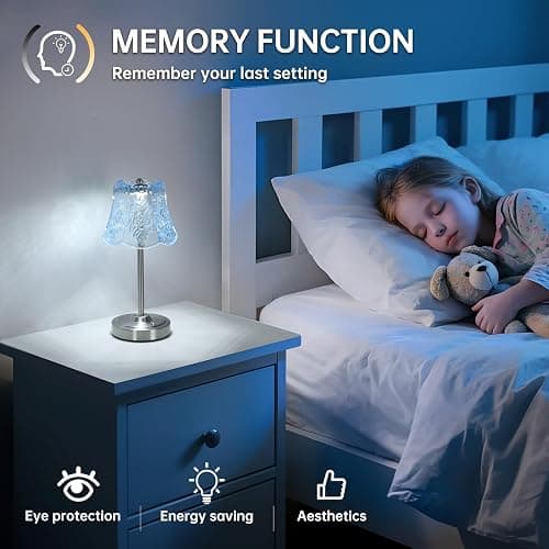 Shenmoyl Cordless Touch Table Lamp with 5200mAh Battery - 3 Adjustable Color Temperatures & Dimmable, Rechargeable Lamp for Bedroom, Living Room, Office, Entryway, Bookshelves (Clear Light Blue Rose) thumbnail 7