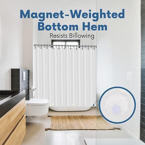 No Smell Shower Curtain Liner 72x72 White - PEVA Plastic Shower Curtain for Bathroom, PVC-Free Waterproof Shower Liner with Metal Grommets and Magnet-Weighted Bottom Hem - Washable Inner Liner thumbnail 4