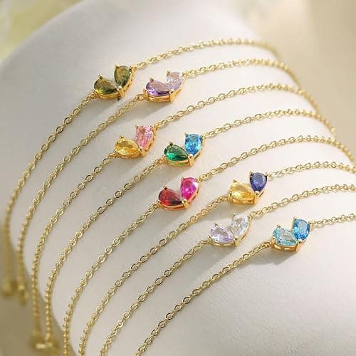 RLMOON Gold Bracelets for Women Dainty 2 Birthstone Bracelets Non tarnish 14K Gold Plated Heart CZ Bracelet for Mother and Daughter Anniversary Birthday Jewelry Gift - 04-05 April&May thumbnail 6