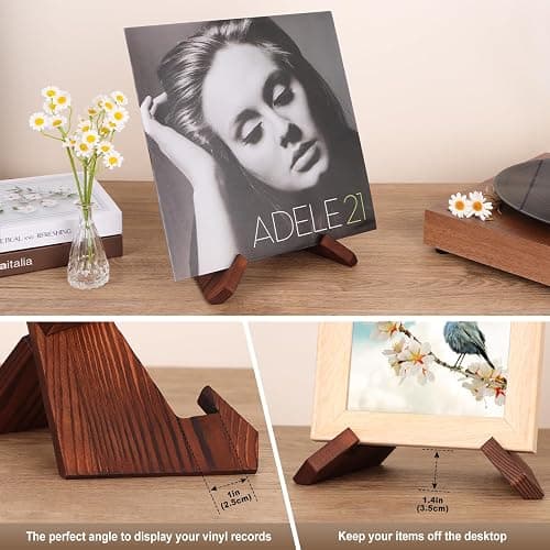 PUERSI Now Playing Vinyl Record Stand, Wooden Display Vinyl Holder Stand | Retro Now Spinning Record Accessories - Rustic Brown thumbnail 5