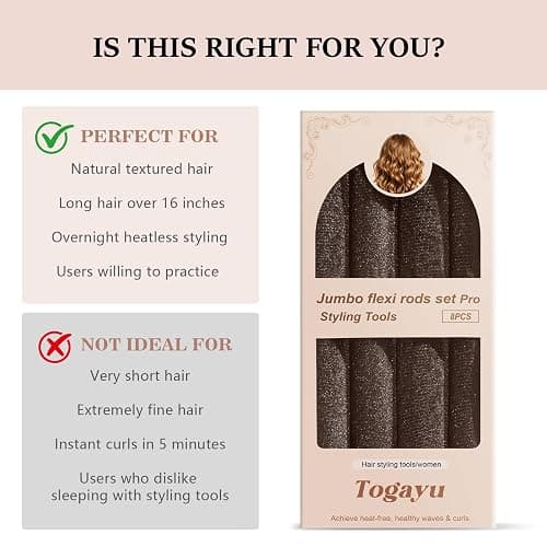 Togayu Heatless Curls Overnight Set for Long Hair, No Damage Hair | Jumbo Flexi Rod for Satin Scarf, Comfortable Hair Curlers to Sleep In for Blowout Look Medium & Long Hair thumbnail 6