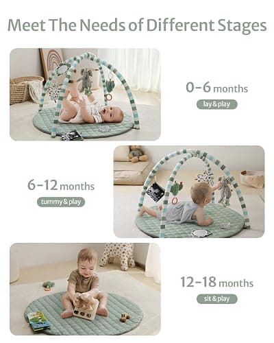 Blissful Diary Baby Play Gym Mat, Play Mat Activity Mat with 6 Detachable Toys for Stage-Based Sensory & Motor Skill Development, Easy to Install & Clean, Baby Essentials Gift, Sage Green thumbnail 5