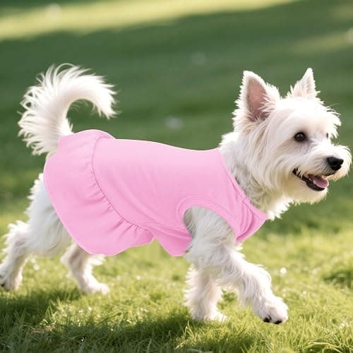 2 Pcs Dog Dresses Cat Skirt Solid Color Dog Clothes Summer Sleeveless Puppy Girl Clothes for Small Pet Dogs Cats (Yellow,Pink, Medium) thumbnail 5