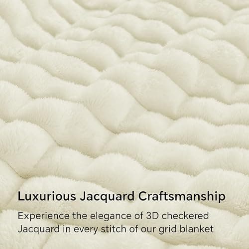 BEDELITE Cream Throw Blanket for Couch and Bed- Super Soft and Warm 3D Checkered Fluffy Fuzzy Fleece Blanket, Luxurious Plush Cozy Blanket for Room Decor Spring, 50x60 inches thumbnail 4