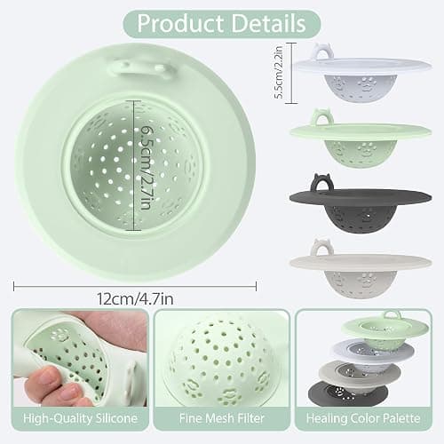 Li&Zhao Kitchen Sink Drain Strainer - 4 PCS Silicone Sink Strainer Drain Stopper Sink Plug 4.6˝ Diameter Rim Drain Catcher Kitchen Sink Drain Filter Basket (4 Colors) thumbnail 2