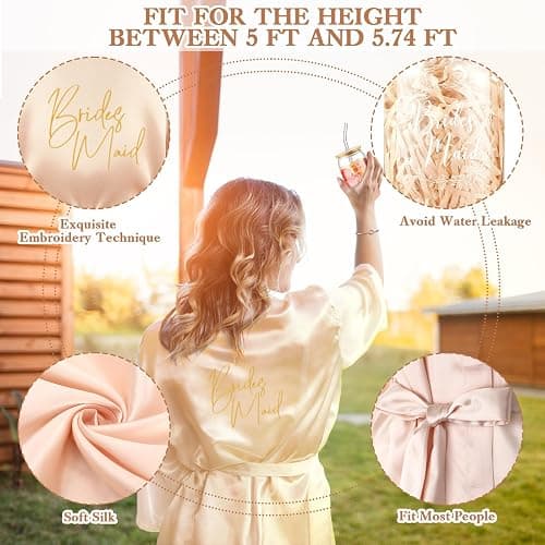 Irenare Bridesmaid Proposal Gifts Set Robes Makeup Bag Cup Cards Hair Tie Bracelet Diamond Pen Bridesmaid Gift Box(Champagne,8 Pcs) thumbnail 5