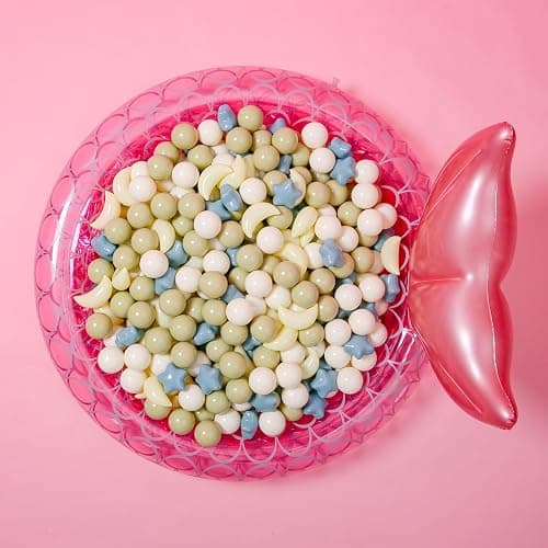 GOGOSO Ball Pit Balls Stars Moon Shapes Plastic Pitballs for Toddler Play Tent Baby Photo Props Kids Pool Water Toys Kiddie Pool Party Decor, Cream Blue+Yellow+Green+White,100PCS thumbnail 4