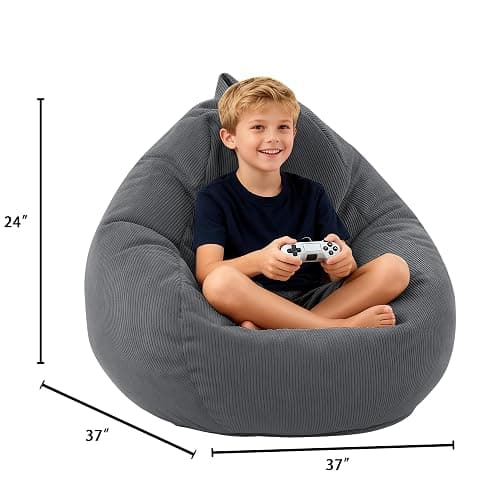 LPMOERA Bean Bag Chair Memory Foam Bean Bag Chairs for Kids/Teens with Filling Round Kids Bean Bag Chair for Living Room Bedroom College Dorm Reading Chair thumbnail 3