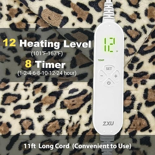 ZXU Heating Pad for Back Pain and Cramps Relief, Ultra Soft Microplush Heating Pad with 12 Heat Setting,Moist Heat ，1-24Hour Auto Shut Off, Stay on Function Hot Heated Pad (Leopard Print) 12” x 24” thumbnail 2