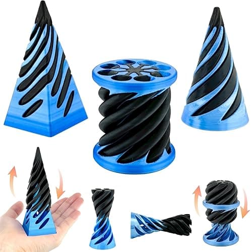3 Packs Impossible Cone,Spiral Cone Fidget Toy Impossible Pyramid Passthrough Toy,3D Printed Spiral Cone Fidget Toy,Mini Vortex Thread Illusion Desktop Deco Souvenir Gift for Anxiety Relaxing - Blue
