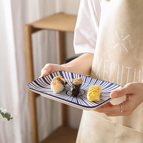 Selamica Ceramic 8 inch Rectangular Salad Plates, Dinner Plates, Pasta Dessert Plates for Appetizer, Sushi, Fruit - Microwave/oven/Dishwasher Safe, Set of 6, Assorted Colors thumbnail 4