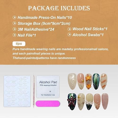 Handmade Press On Nails, Medium Almond Fake Nails with 3D Flowers & Metal Charms, Reusable Full Cover Acrylic Nails,Luxury Orange-Yellow Gradient French Tips for Women.(10PCS Size S) thumbnail 6