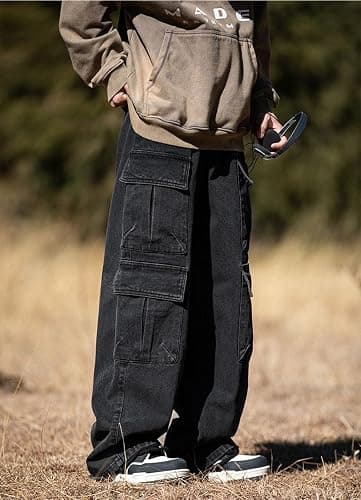 Baggy Cargo Jeans Men Teen Boys Casual Loose Jeans Flap Pockets Y2k Denim Pants 90s Hip Hop Streetwear thumbnail 5