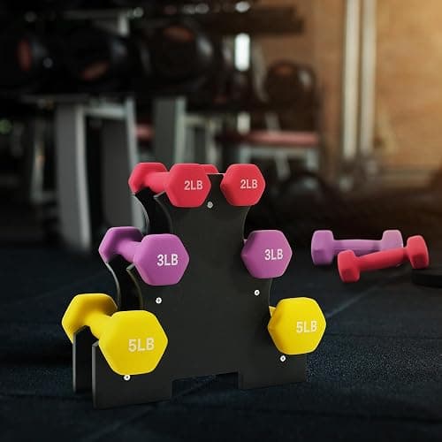 Fitvids Colored Neoprene Dumbbell Set with Rack, Multiple Weight Options, 20LBS, 32LBS, 50LBS and 56LBS Sets thumbnail 6