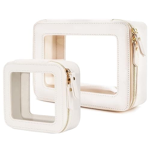 Aveniee Clear Makeup Bag Set (2-Piece Mini & Midi) - Travel Toiletry Organizer for Women, Waterproof Cosmetic Pouch & Car Accessory for Travel Size Toiletries, White - Image 1