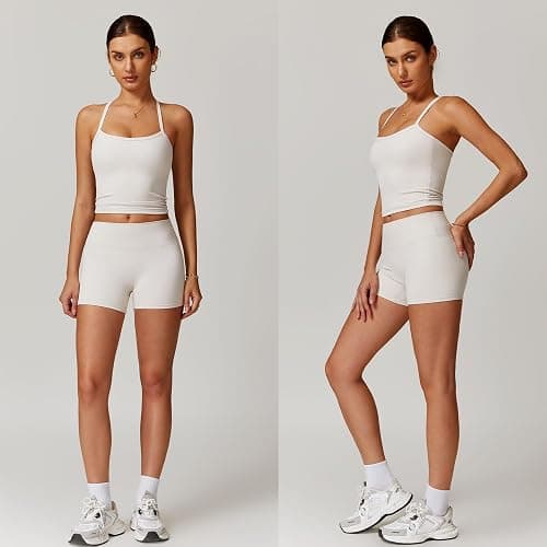 GXGPML Women 2 Piece Workout Sets (2025 NEW) Yoga Outfit Open Back Tank Top High Waisted Shorts Gym Sets Tracksuits thumbnail 2