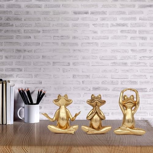 Suoedd Gold Frog Yoga Figurines 3 Pcs,Modern Decor for Shelf,Desk,Office | Bringing Peace,Tranquility,Good Luck,Power,Yoga Frog Statues For Table,Bookshelf,Living Room,Home Decor,Gifts for Mom,Women thumbnail 4