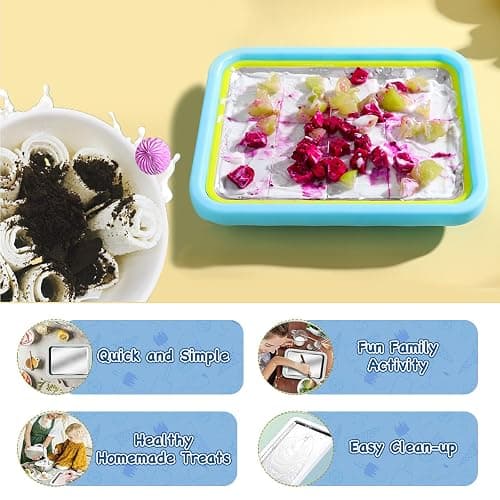 Nenkarn Rolled Ice Cream Maker, Stainless Steel Freezer Tray, Lake Blue | Pre-freeze tray with stainless steel cold plate and spatula for small-batch ice cream rolls, frozen yogurt and fruit treats thumbnail 3