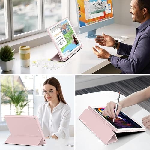 aoub Kompatibel mit iPad 2018/2017 Hülle Fallbeständig verschleißfest Eingebauter Stifthalter Smart Schutzhülle aus Silikon mit Schlafen/Wachen GKompatibel mit iPad 5. und 6. Generation,Rosa thumbnail 8