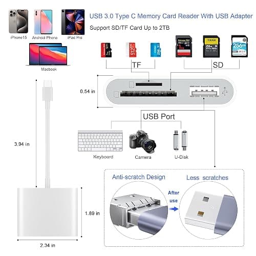 SD Card Reader, USB 3.0 Type C High Speed to SD/TF Card Adapter for iPhone 17/16/15 Pro Max Memory Card Reader with SD MicroSD USB 3 Port for Mac/iPad/MacBook Pro/Air Android Phone Tablet(White) thumbnail 2