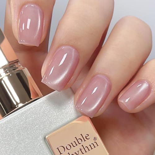 Double Rhythm Jelly Glass Cat Eye Gel Polish with Magnet 15ML Holographic Glitter Shimmer Translucent Sheer Color Magnetic Polish Salon DIY at Home (Jelly Pink Orange-MC1102) thumbnail 5