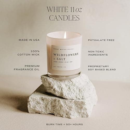 Sweet Water Decor Sandalwood Rose Candle - Rose, Cedar, Vanilla, Musk Scented Floral Candle for Spring - 11oz White Jar with Wood Lid, 50+ Hour Burn Time, Made in The USA thumbnail 3