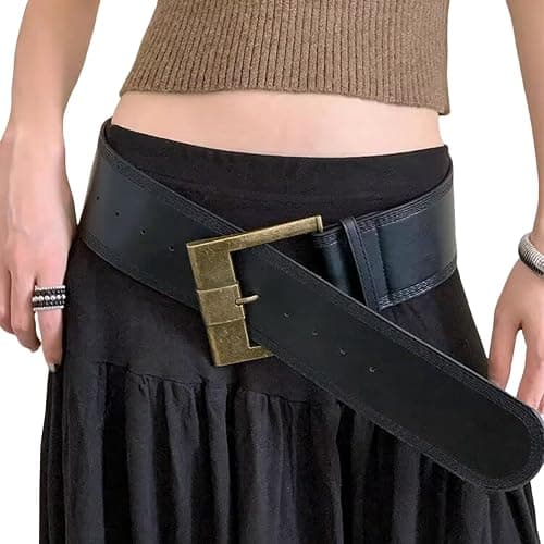 JUMISEE Women Chunky Wide Waist Belt with Big Square Buckle Vintage Waist Cinch Belt PU Leather Waistband for Dress thumbnail 5