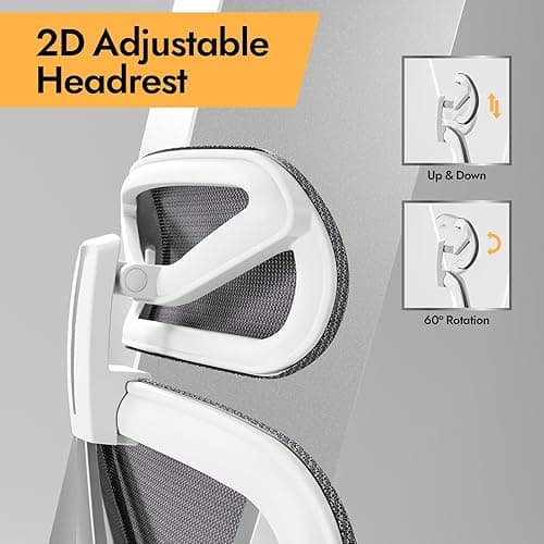 HOLLUDLE Silla de Oficina ergonómica con Soporte Lumbar 3D y reposabrazos 3D Ajustables – Diseño en Forma de V, Silla de Escritorio cómoda para Oficina y hogar, Blanca thumbnail 9