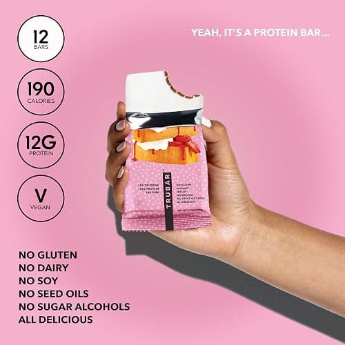 TRUBAR Vegan Protein Bar, Strawberry Shorty Got Cake, Gluten Free, Plant Based Protein, Dairy Free, Non GMO, Soy Free, No Sugar Alcohols, 12G Protein, 12G Fiber, 23G Carb, On the Go Snack Bars, 12 CT thumbnail 5