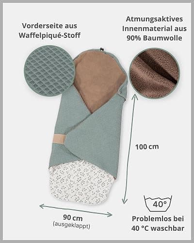 ULLENBOOM Einschlagdecke Babyschale, Ideal für Herbst und Winter, 100% OEKO-TEX Materialien, Floral Sand (Made in EU) - Babydecke für Kindersitz oder Kinderwagen, kuschelige Decke für Babys thumbnail 2