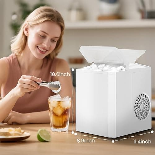 ⭐️DUMOS Countertop Ice Maker, Portable 1.5L Ice Machine with Self-Cleaning, 26.5lbs/24H Fast Ice Making, 9 Bullet Ice Cubes in 6 Mins, 2 Size Options, Quiet Compact Ice Maker, Bright White thumbnail 3