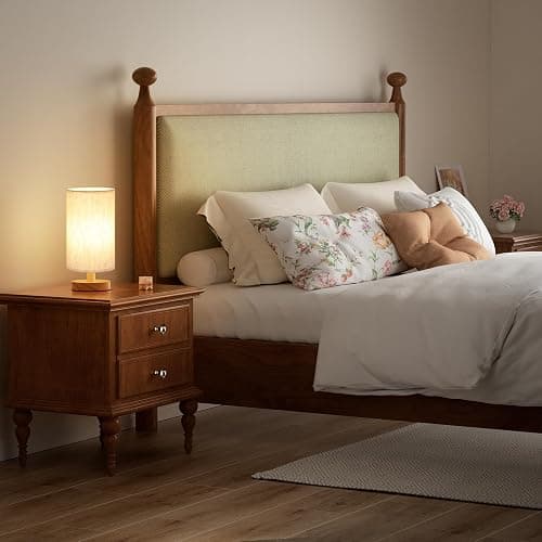 Fenmzee 9" Small Table Lamp for Bedroom - Inline Control with 3000K Bulb | Cream Shade and Wood Base | 680 Lumens | Easy Assembly | Minimalist Design | E26 | for Kitchen | for Kids Room thumbnail 6