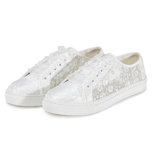Mrs White 883-10 Women's Lace Wedding Sneakers Floral Embroidery Ribbon Laces Comfortable Bridal Flat Shoes thumbnail 5