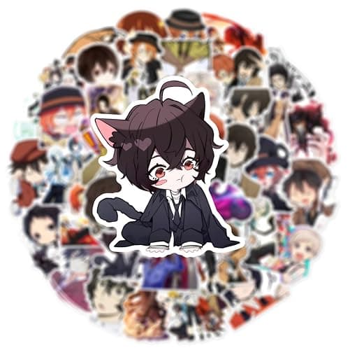 50Pcs Bungo Stray Dogs Stickers,Popular Classic Anime Stickers Waterproof Vinyl Decals for Bumper Cars Computer Scrapbook Guitar Luggage Skateboard Cute Aesthetic Manga Gifts (DG) thumbnail 4