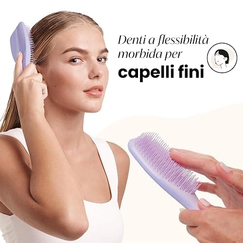 Tangle Teezer Fini e Fragili Ultimate Detangler per capelli colorati, fini e sottili - Spazzola a doppie setole morbide riduce rottura e lo strappo - Ideale per capelli delicati - Viola Ipnotico thumbnail 3