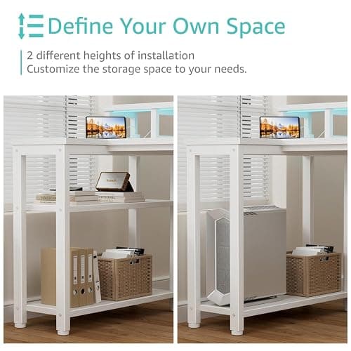 Lufeiya L Shaped Desk with Led Lights and Power Outlets, 47 Inch Writing Study Computer Gaming Desks with Fabric Drawers for Bedroom, Home Office Corner Desk with Monitor Stand Shelves, White thumbnail 8